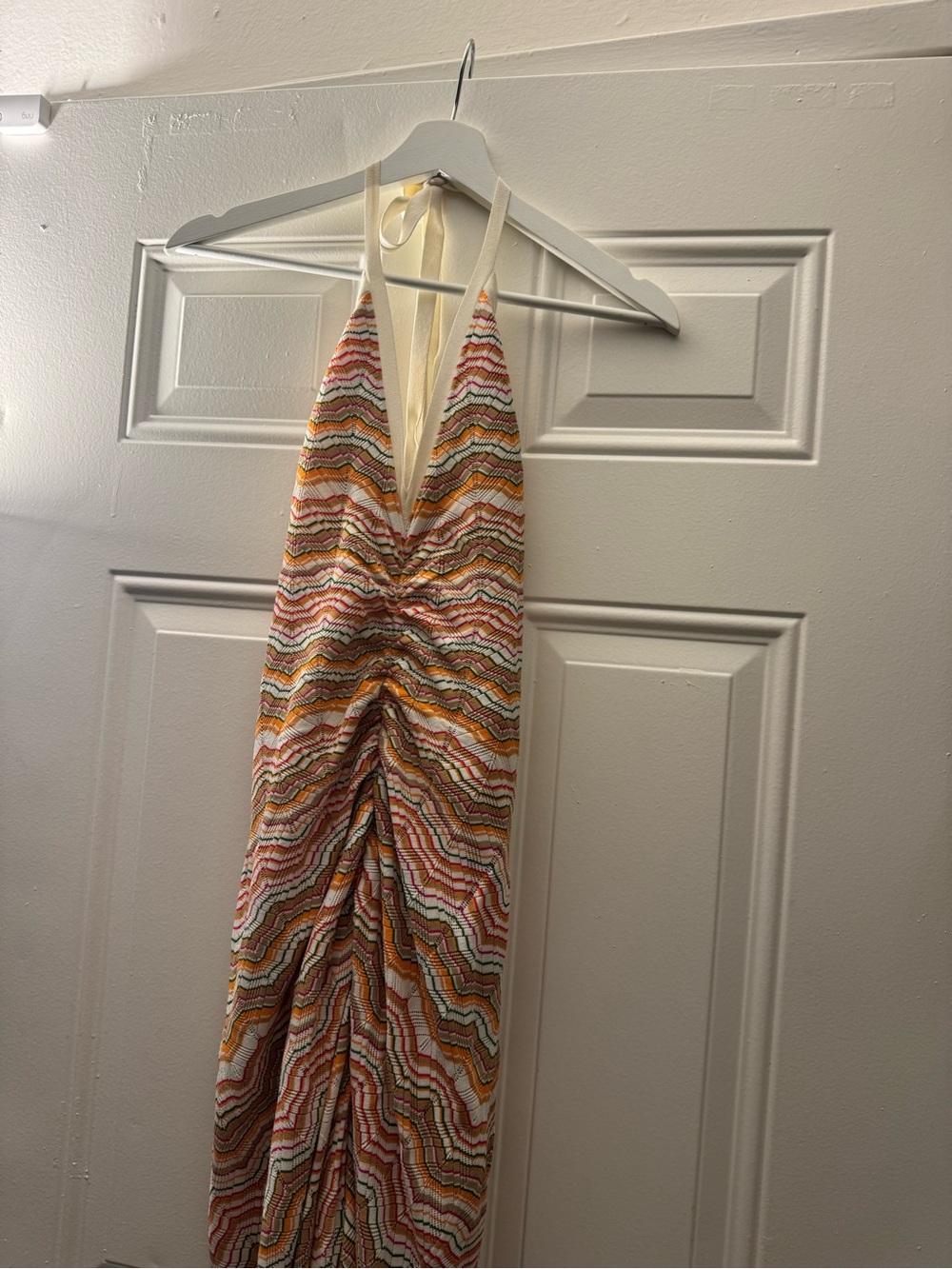 Veronica Beard Halter V-Neck Maxi Dress in Multi-Color Stripe